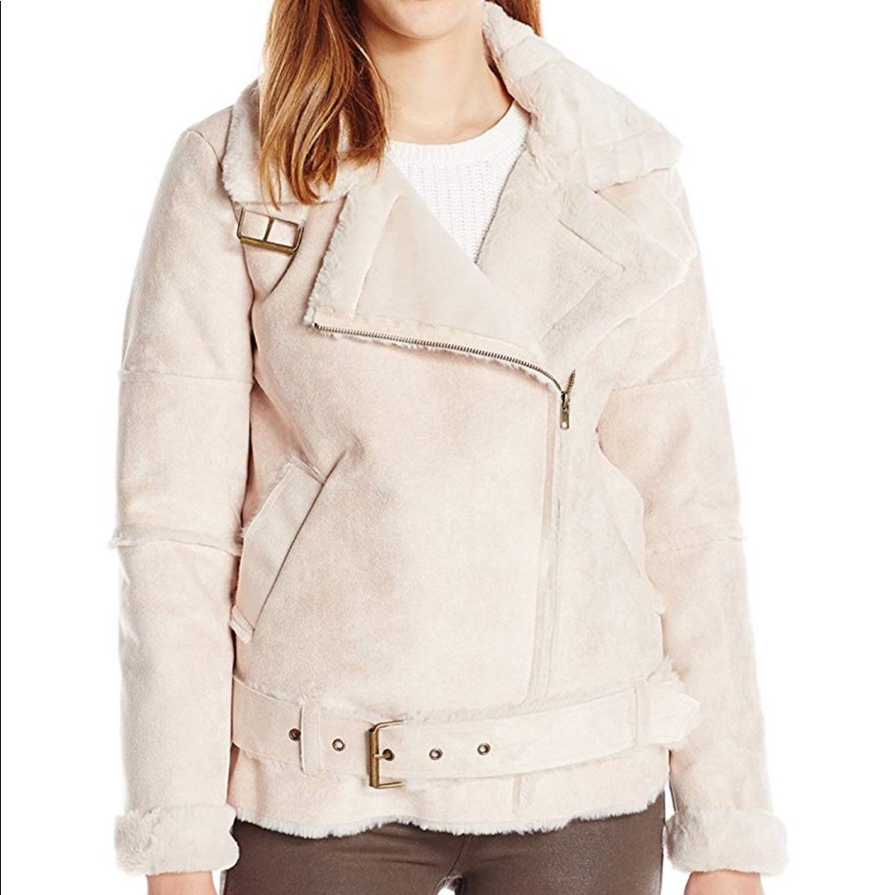 JOA Women's Faux fur Moto Aviator Jacket